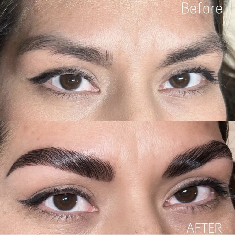 Before and After of eyebrow tint and lamination treatment