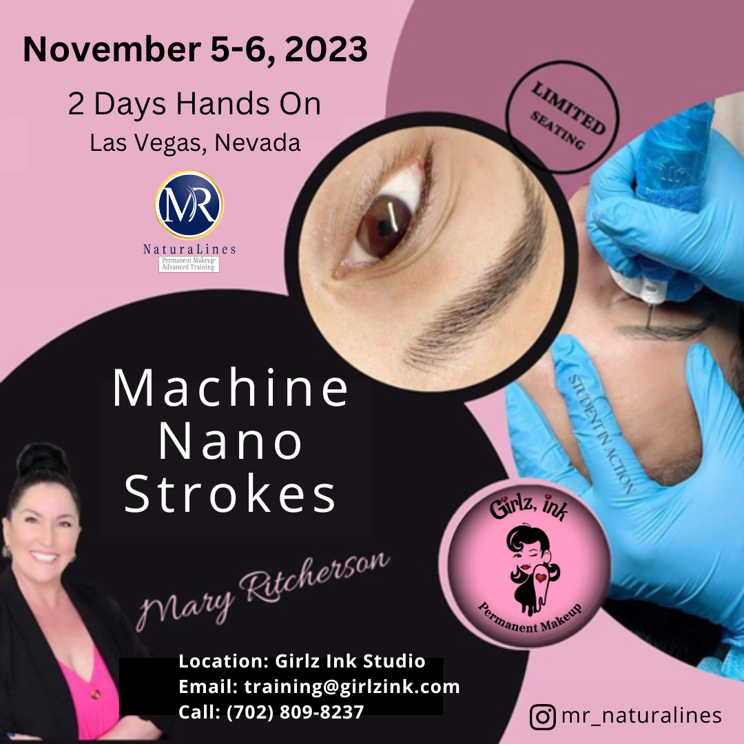 Flyer to promote Mary Ritcherson's 2 day hands-on class, November 506, 2023 for Machine Nano Strokes